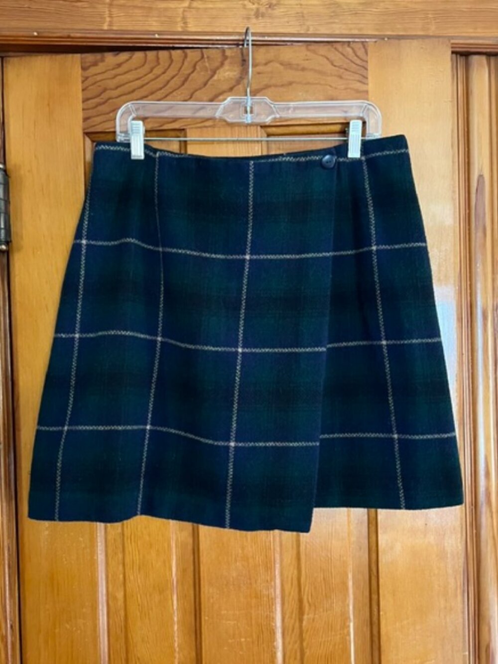 VTG David Paul New York Green-Blu Tartan Plaid Lined Wrap Skirt Woman's 12